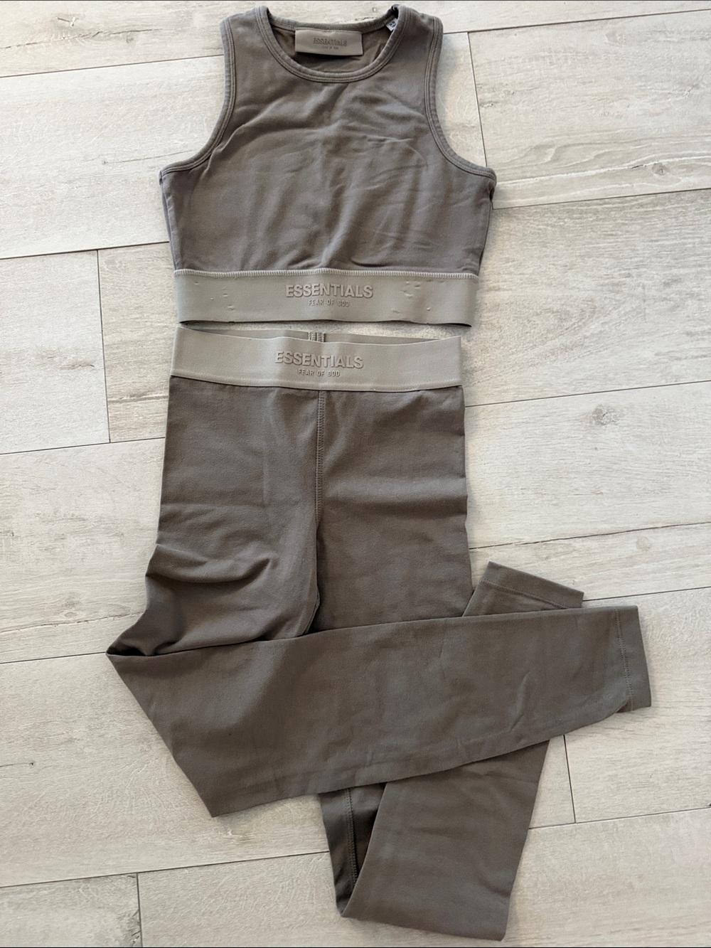 Essentials Taupe Active Leggings & Crop Tank Set